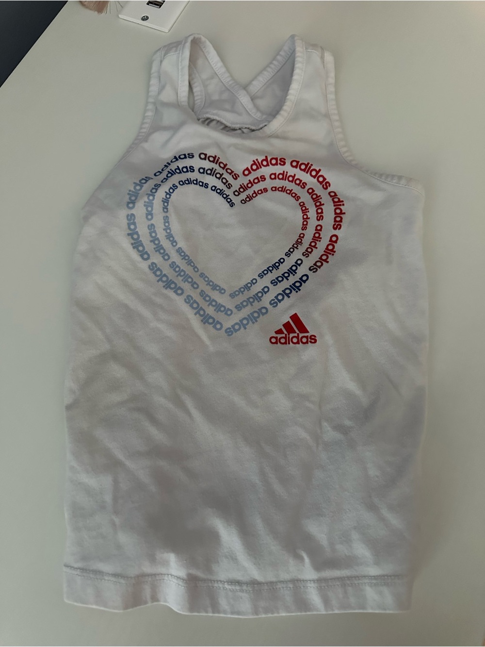 adidas White Tank with Red & Blue Logo Accent